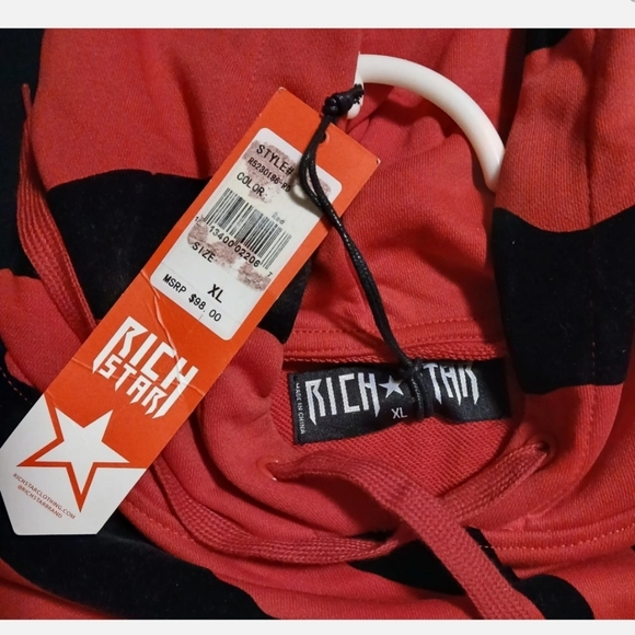 New Rich Star Blue Eyed Red Tiger Stripe Jacket Pullover Hoodie Men's Size XL - Picture 2 of 4